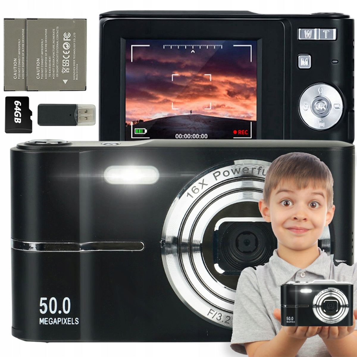 RETRO DIGITAL CAMERA COMPACT 50MP 1080P WITH MEMORY CARD