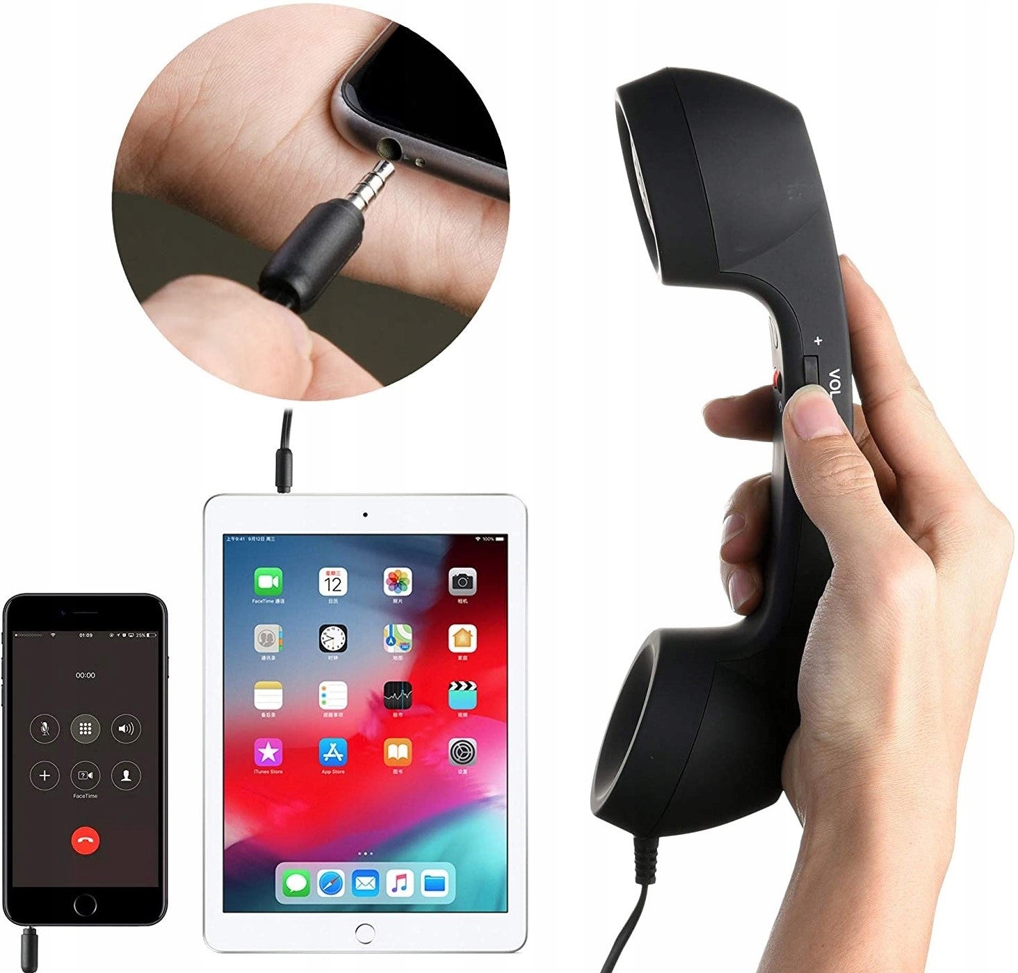 RETRO EARPHONE FOR SMARTPHONE PHONE CALLS JACK AUX BLACK 3.5MM CABLE Dominant color black