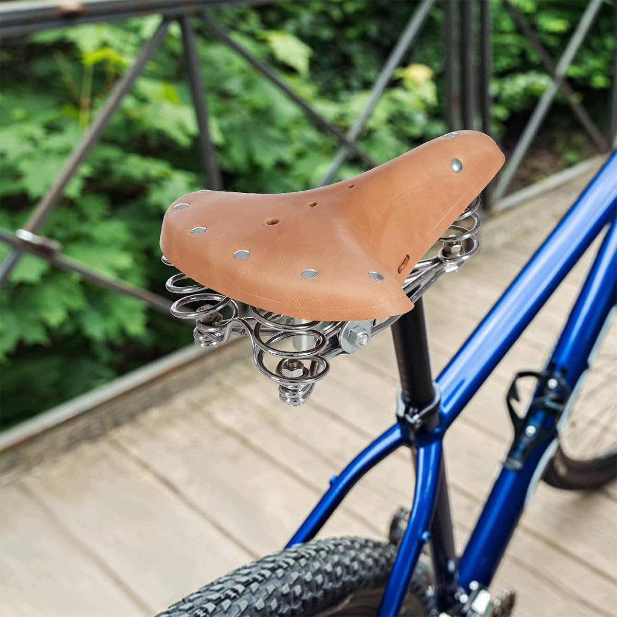 RETRO LEATHER BICYCLE SADDLE WITH THREE SPRINGS Width 220 mm