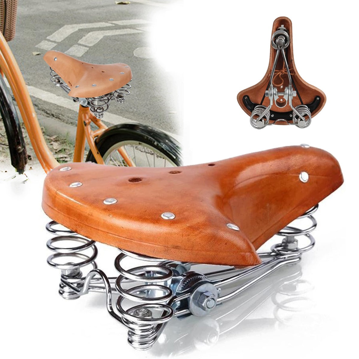 RETRO LEATHER BICYCLE SADDLE WITH THREE SPRINGS