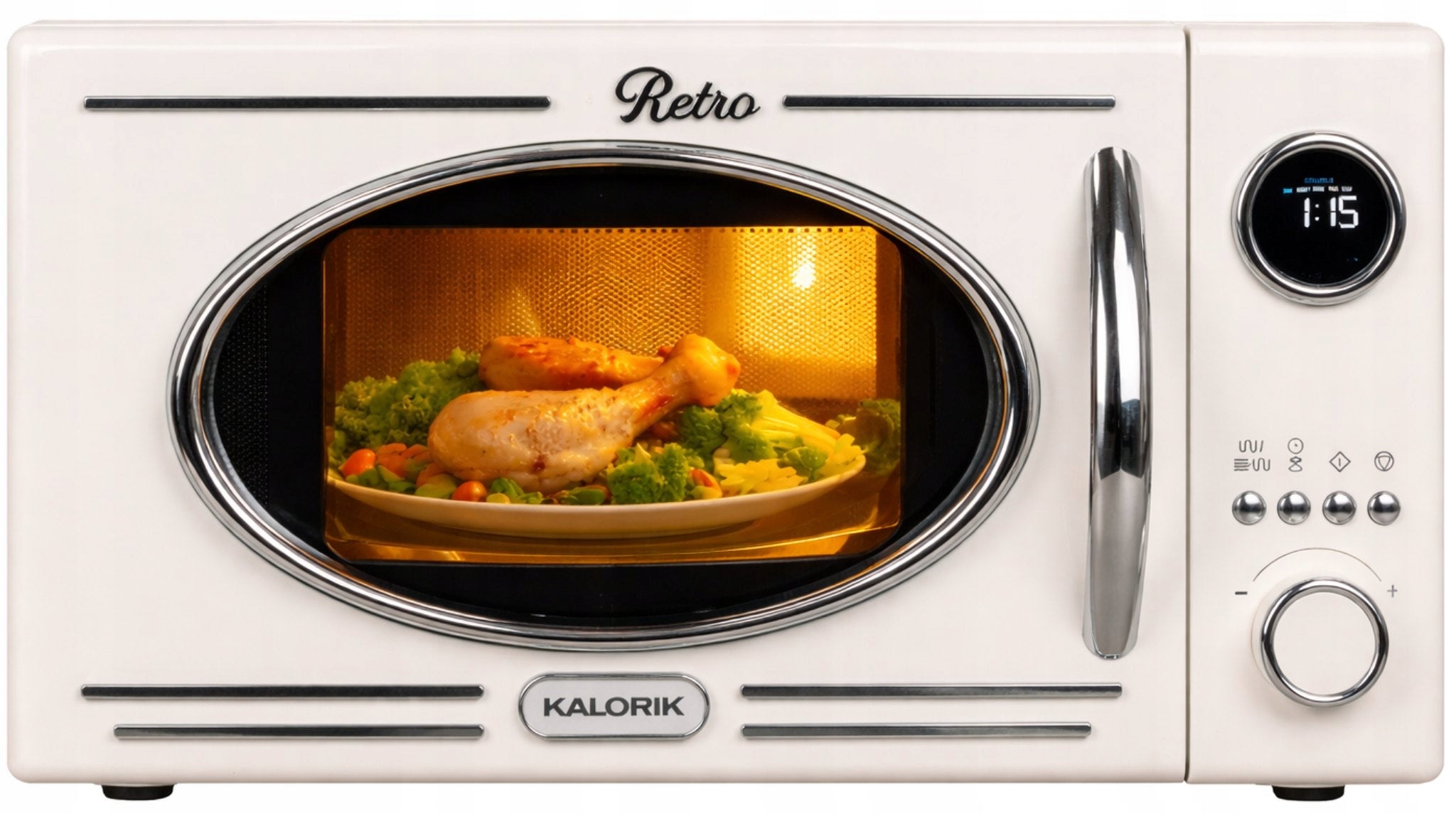 RETRO MICROWAVE OVEN WITH GRILL 20L 800W LED STYLISH CREAM