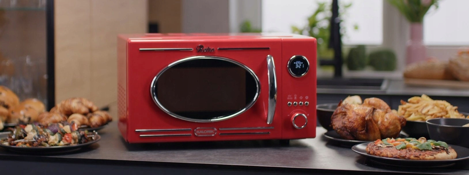 RETRO MICROWAVE OVEN WITH GRILL 20L 800W LED STYLISH RED Manufacturer code MW2600DGR-KALORIK