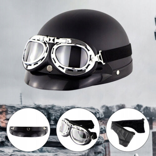 RETRO MOTORCYCLE HELMET PEANUT FOR SCOOTER BLACK + GOGGLES + SCARF Manufacturer's catalog number RETRO KASK MOTOCYKLOWY