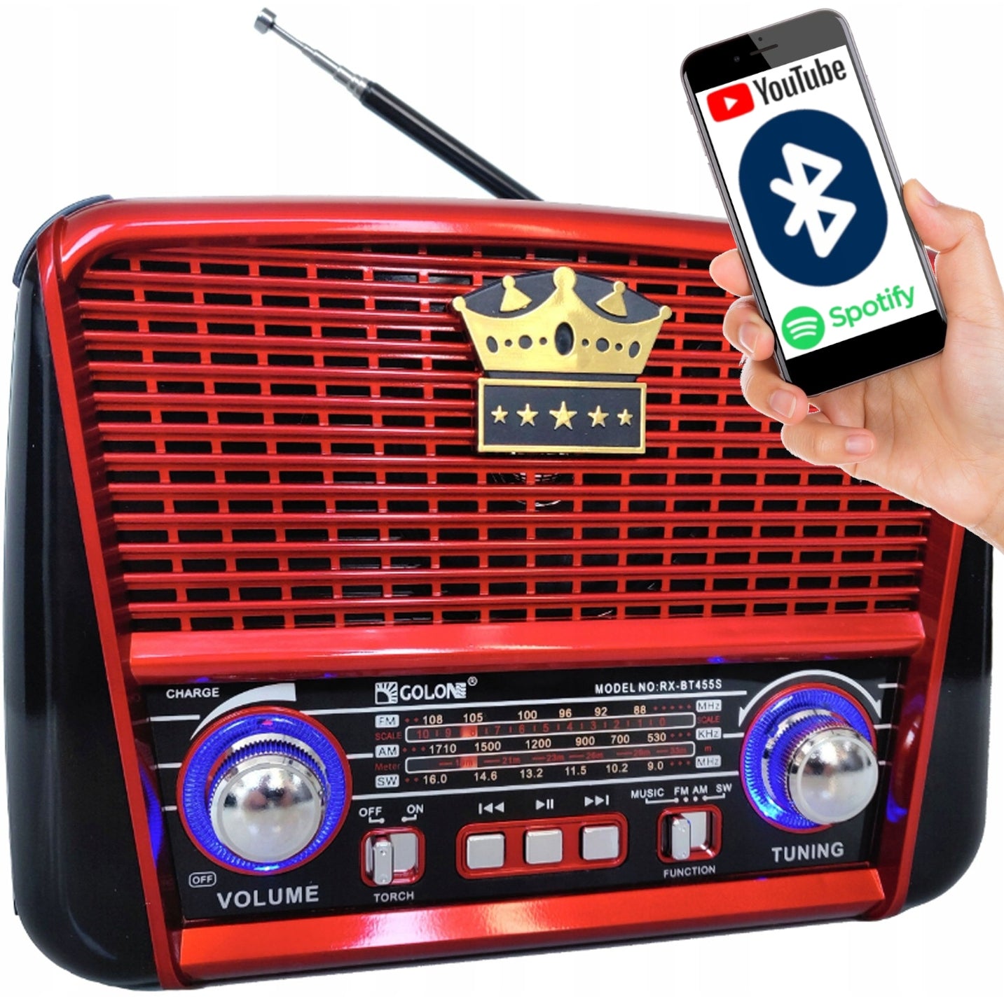 RETRO RADIO PORTABLE KITCHEN SOLAR BLUETOOTH USB BATTERY