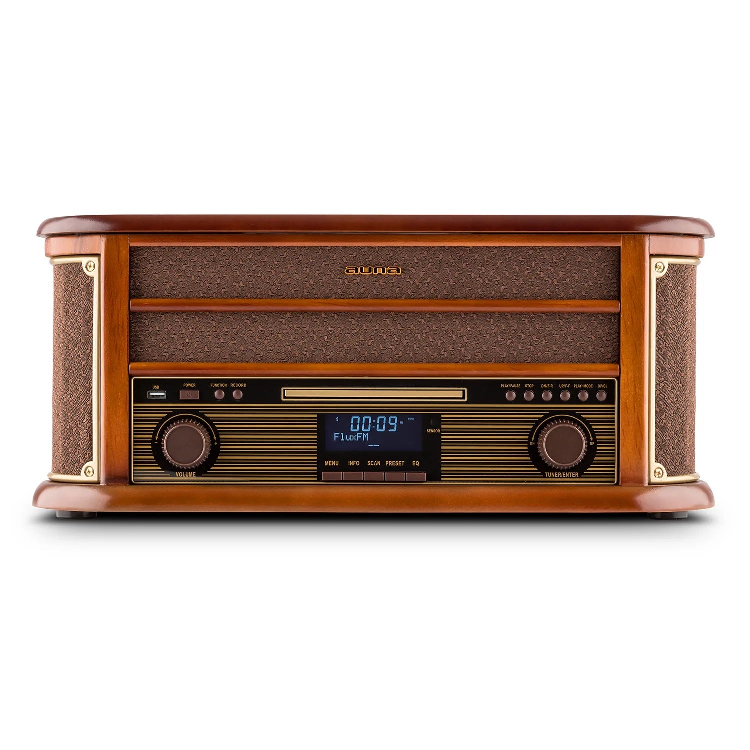 RETRO STEREO TOWER AUNA TURNTABLE PLAYER CD MP3 FM CASSETTE USB REMOTE CONTROL Manufacturer code 10008633