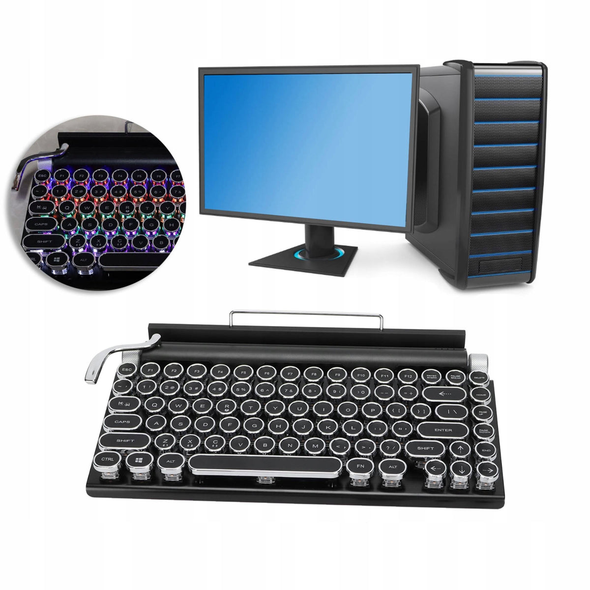RETRO TYPING KEYBOARD PORTABLE BLUETOOTH BLACK