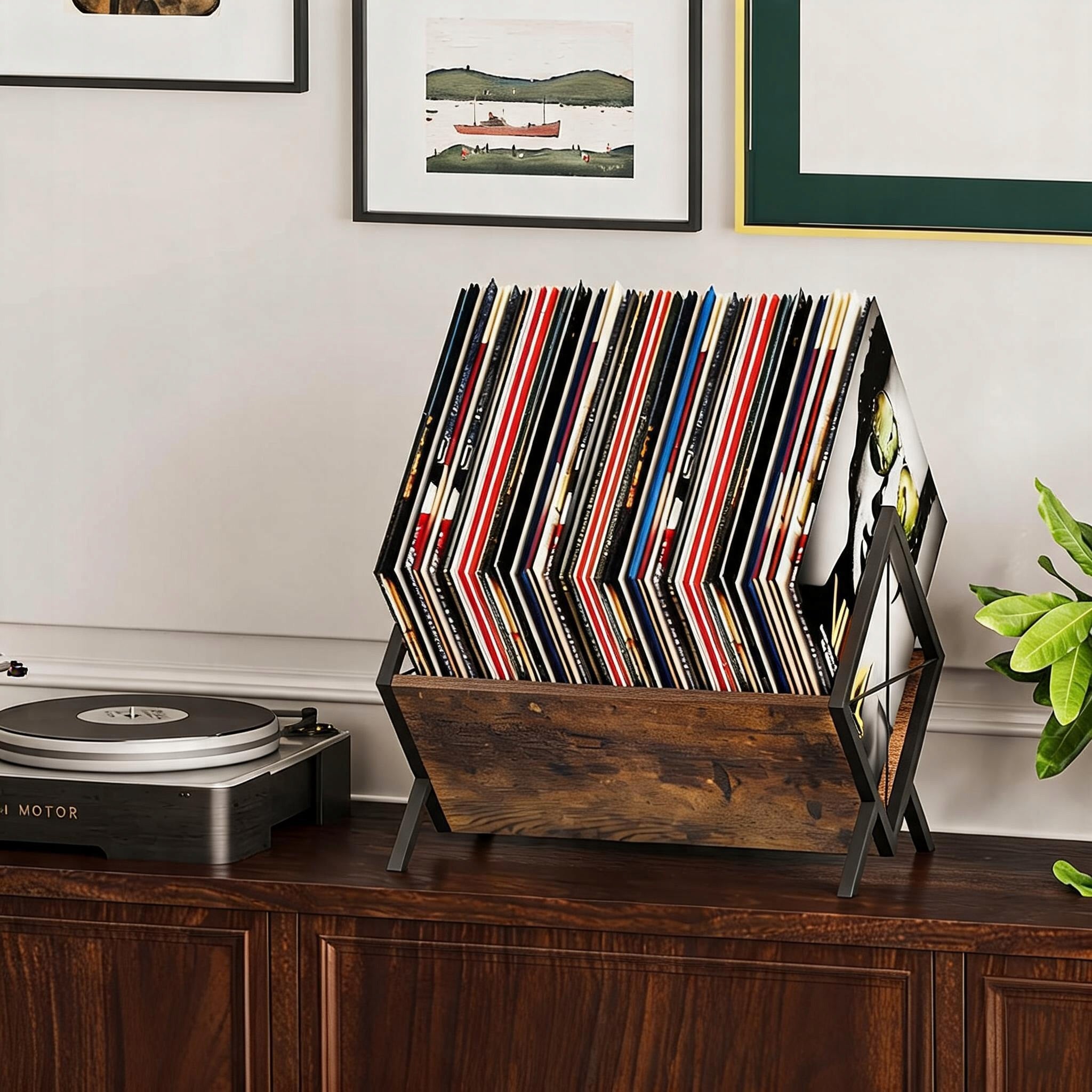 RETRO VINYL STAND WITH ADJUSTABLE PLATE COMPARTMENT 30*30*40CM Model STOJAK NA WINYLE RETRO