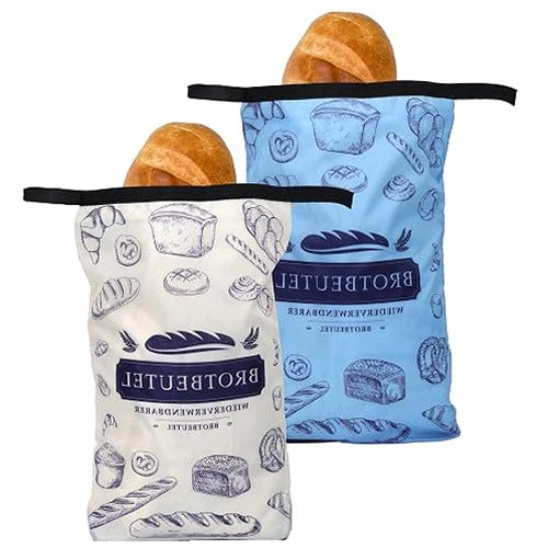 REUSABLE COTTON ECO-FRIENDLY BREAD BAG WITH ZIPPER 2 PACK