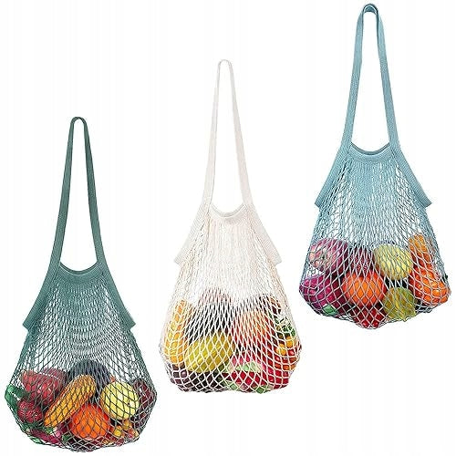 REUSABLE COTTON MESH SHOPPING BAGS FRUIT VEGETABLES 3 PACK