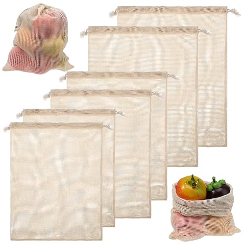 REUSABLE COTTON VEGETABLE BAGS 6 PCS SHOPPING SET