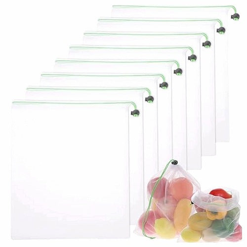 REUSABLE FRUIT MESH BAGS TRANSPARENT VEGETABLES 8 PCS