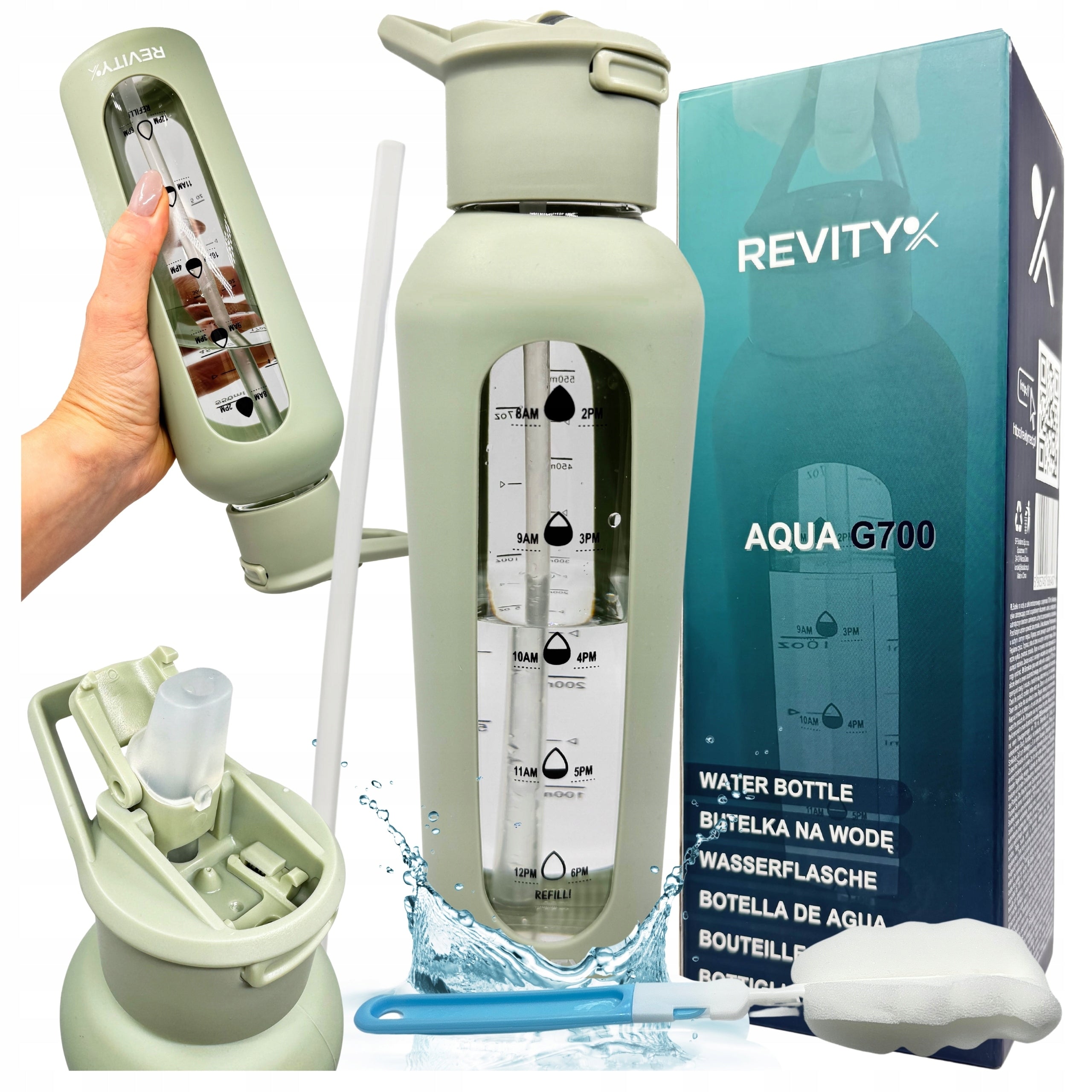 REUSABLE MOTIVATIONAL GLASS WATER BOTTLE DURABLE LEAKPROOF WITH STRAW