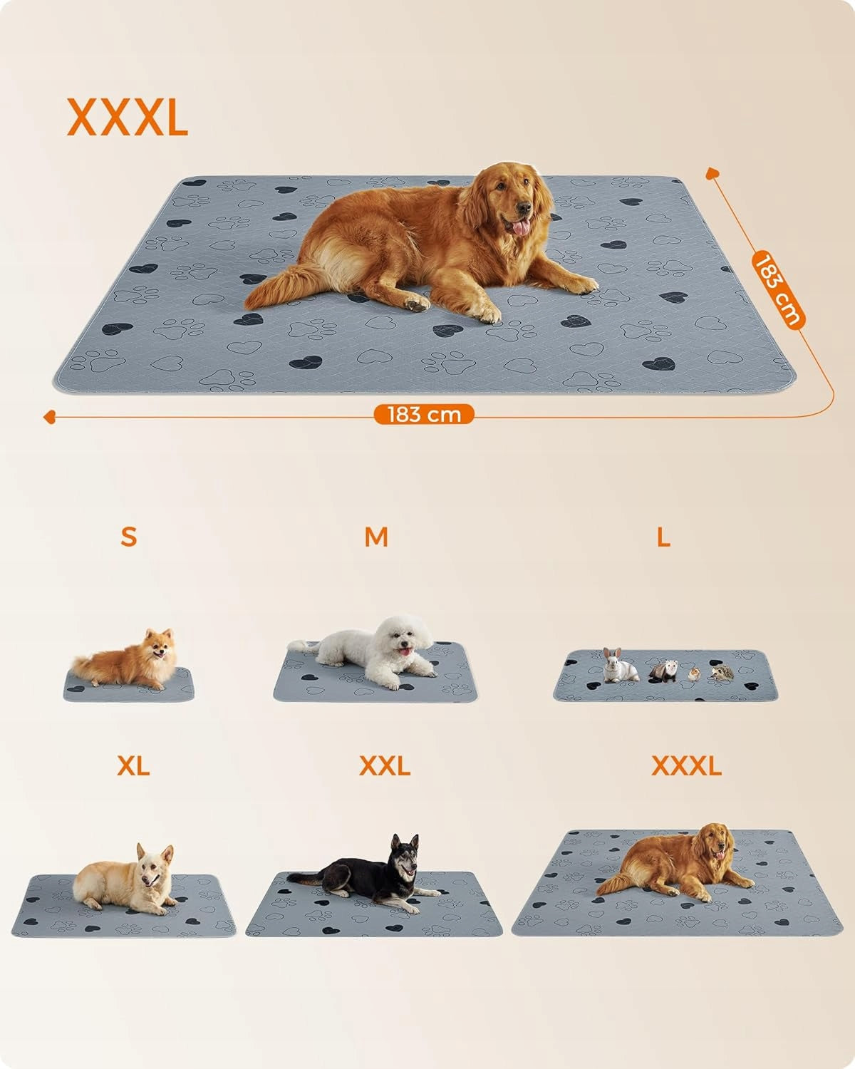 REUSABLE SUPER ABSORBENT DOG MAT 183 x 183cm 2PCS XXXL NON-SLIP Product width 183 cm