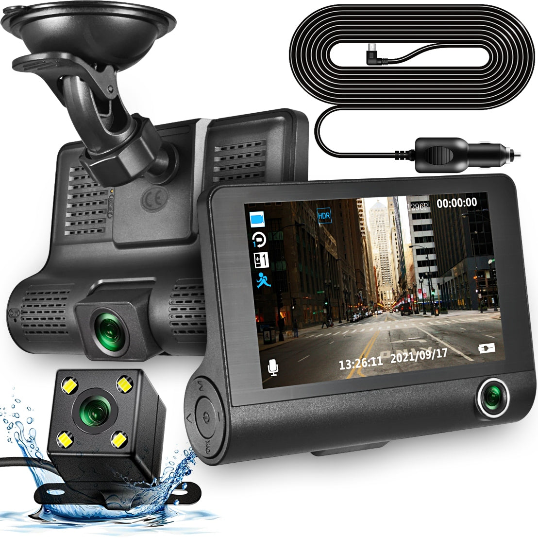 REVERSING CAMERA CAR DVR MONITOR FULL HD FRONT REAR 3 CAMERAS