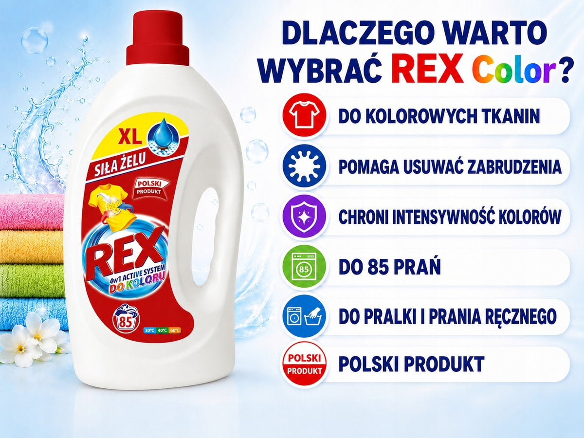 REX Coloured Fabric Washing Gel 3L 4in1 85 Washes Packaging status original