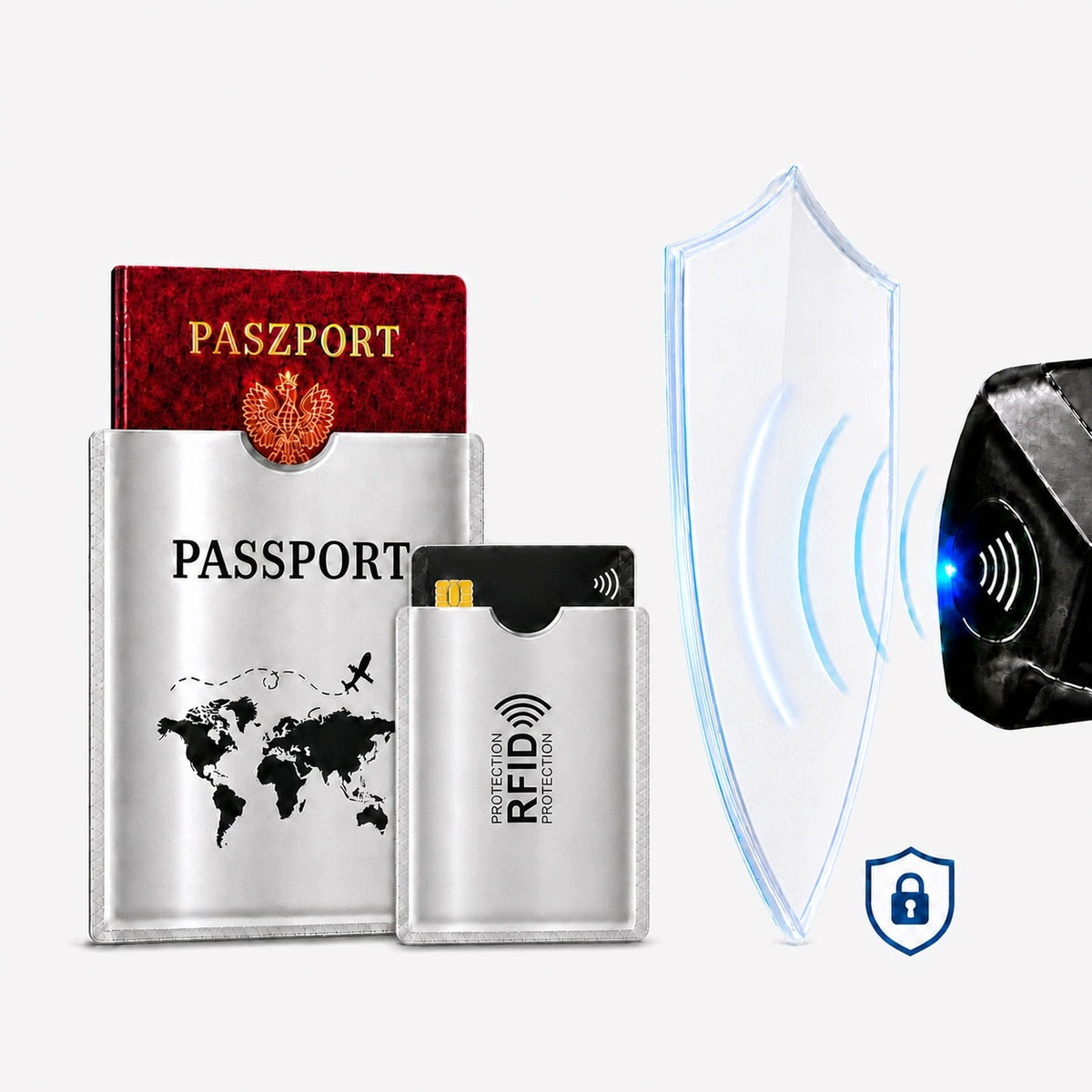 RFID set 2x passport case + 2x silver card case