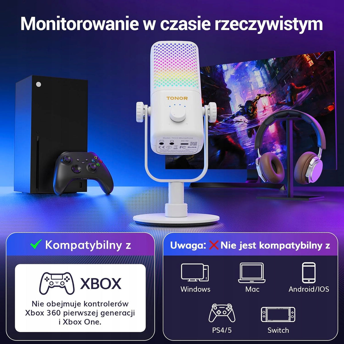 RGB CAPACITOR GAMING MICROPHONE FOR XBOX TCX3 WITH GAIN CONTROL Manufacturer code 0078864698565