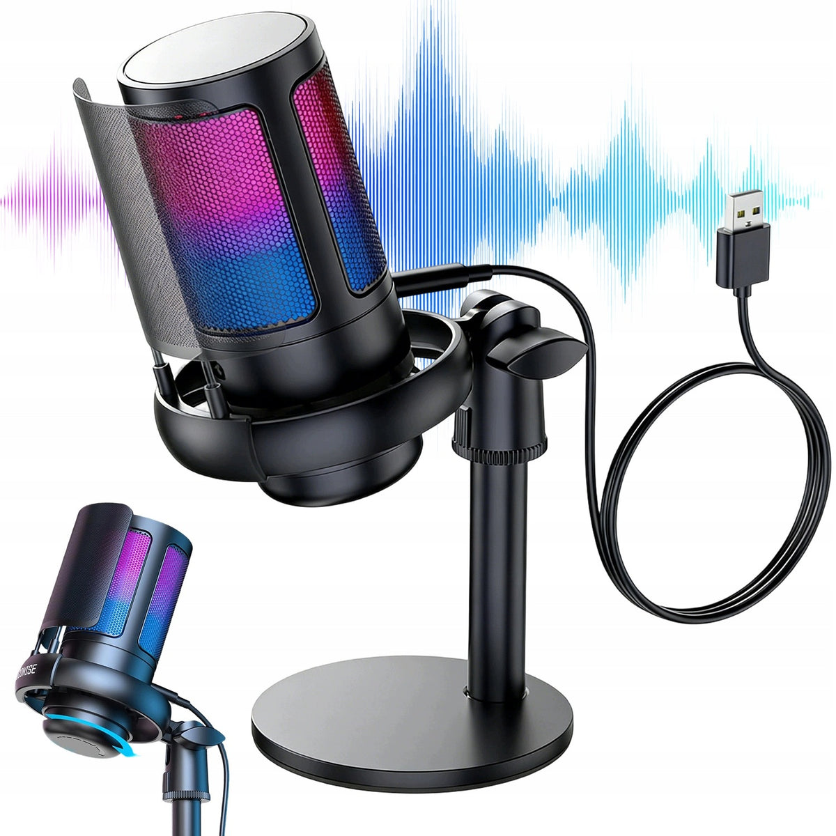RGB CARDIOID GAMING MICROPHONE WITH MUTE AND VOLUME CONTROL