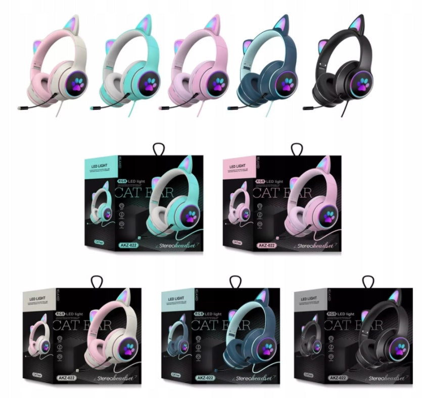 RGB Cat Ear Gaming Headphones with Microphone Glowing LED USB Packaging status original