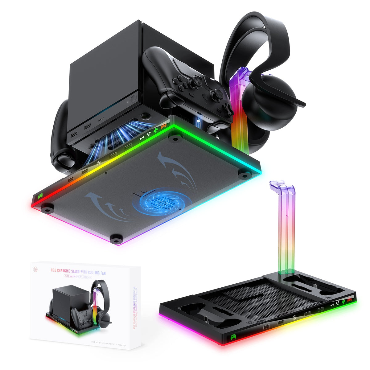 RGB LED Cooling Station for Steam Machine Charger for 2 Pads 4x USB Stand