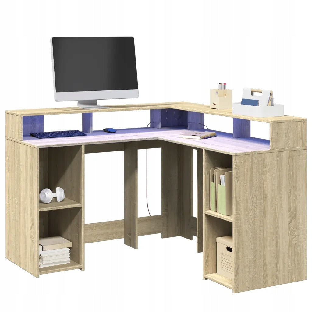 RGB LED Corner Desk, Sonoma Oak, 130x130x91 cm Packaging status original