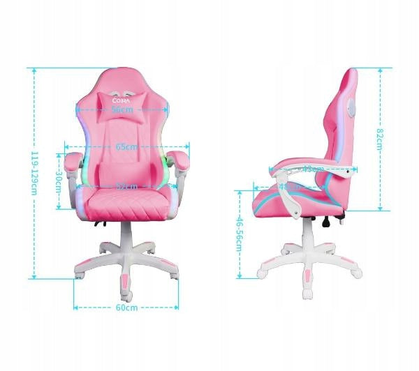 RGB LED Gaming Chair + BT Speakers COBRA WS8151 Pink Furniture height 129 cm