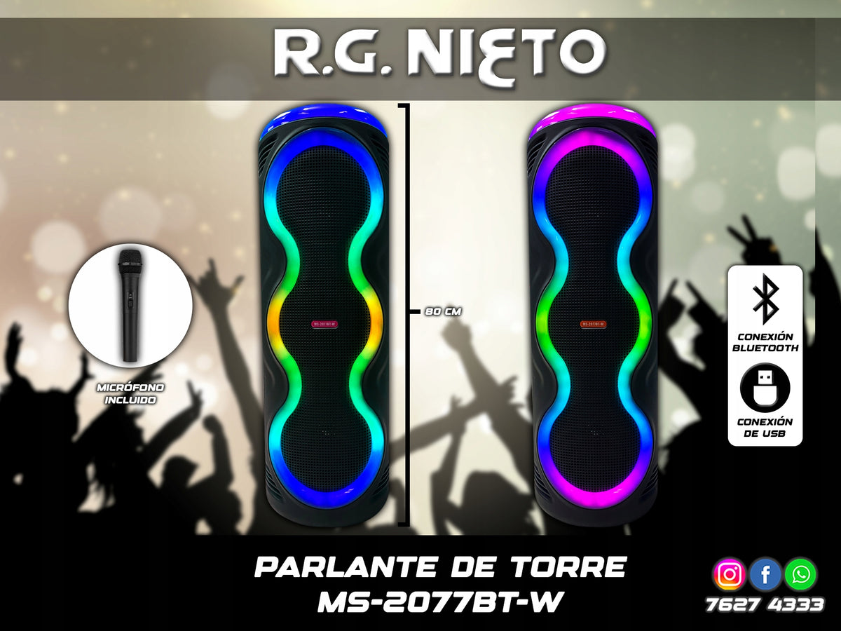 RGB Party Speaker with Wheels, Wireless Microphone, Bluetooth Manufacturer code MS-2077BT-W