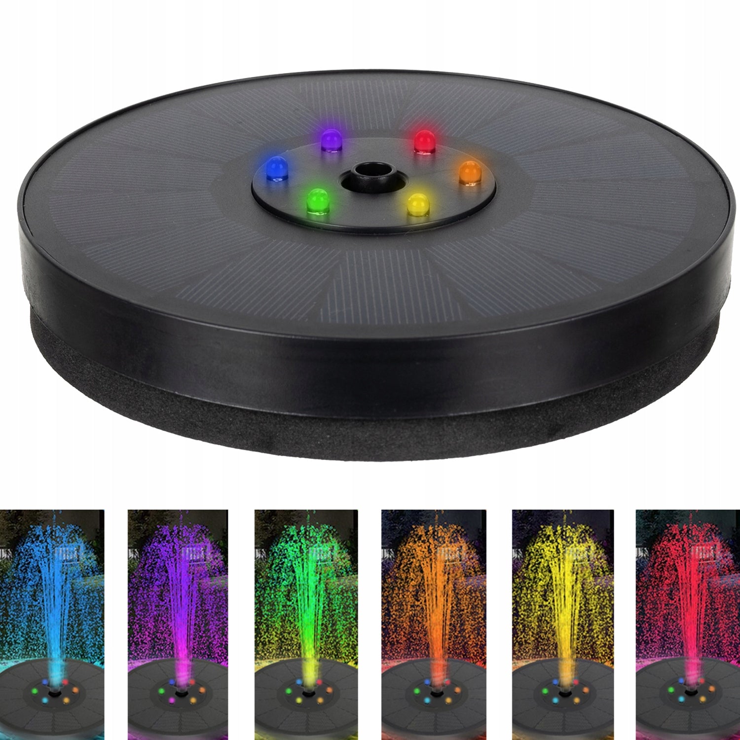 RGB Solar Fountain Floating for Water Eyelet 6 Garden Nozzles Pond 16cm Manufacturer code fonntana ogrodowa solarna kolorowa