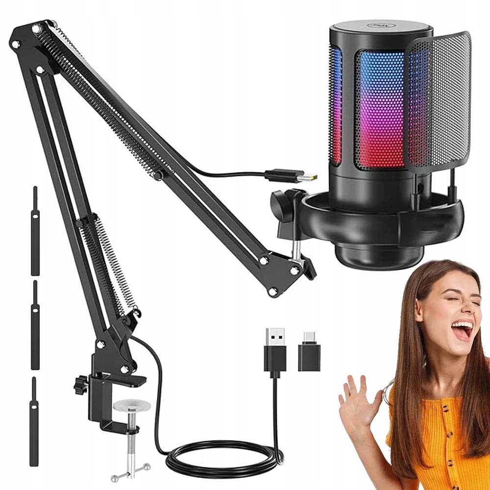 RGB USB CONDENSER MICROPHONE WITH STAND EASY TO USE