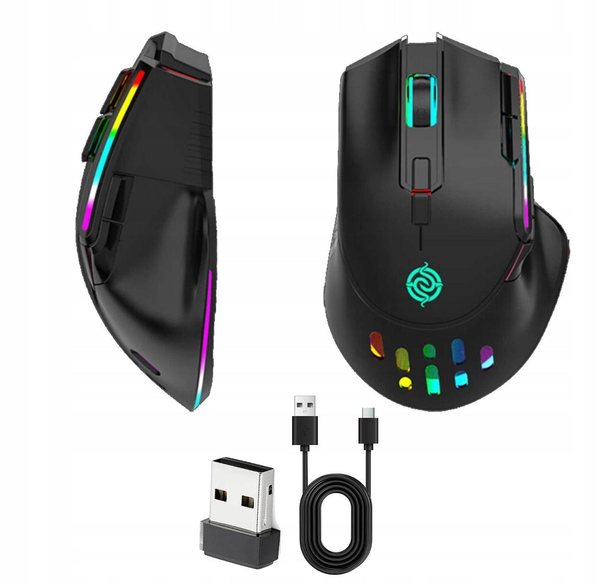 RGB Wireless Gaming Mouse Black USB Adjustable 3-Mode Switch