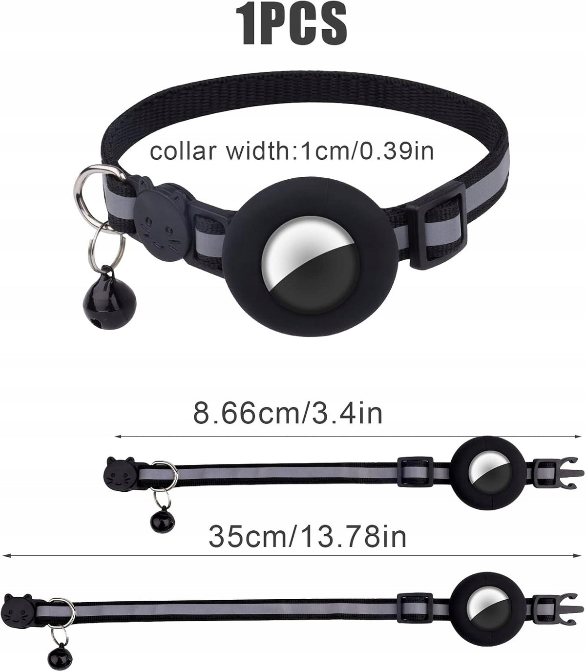 RHINESTONE AIRTAG FOR CAT DOG WITH BELL WATERPROOF BLACK Brand no brand