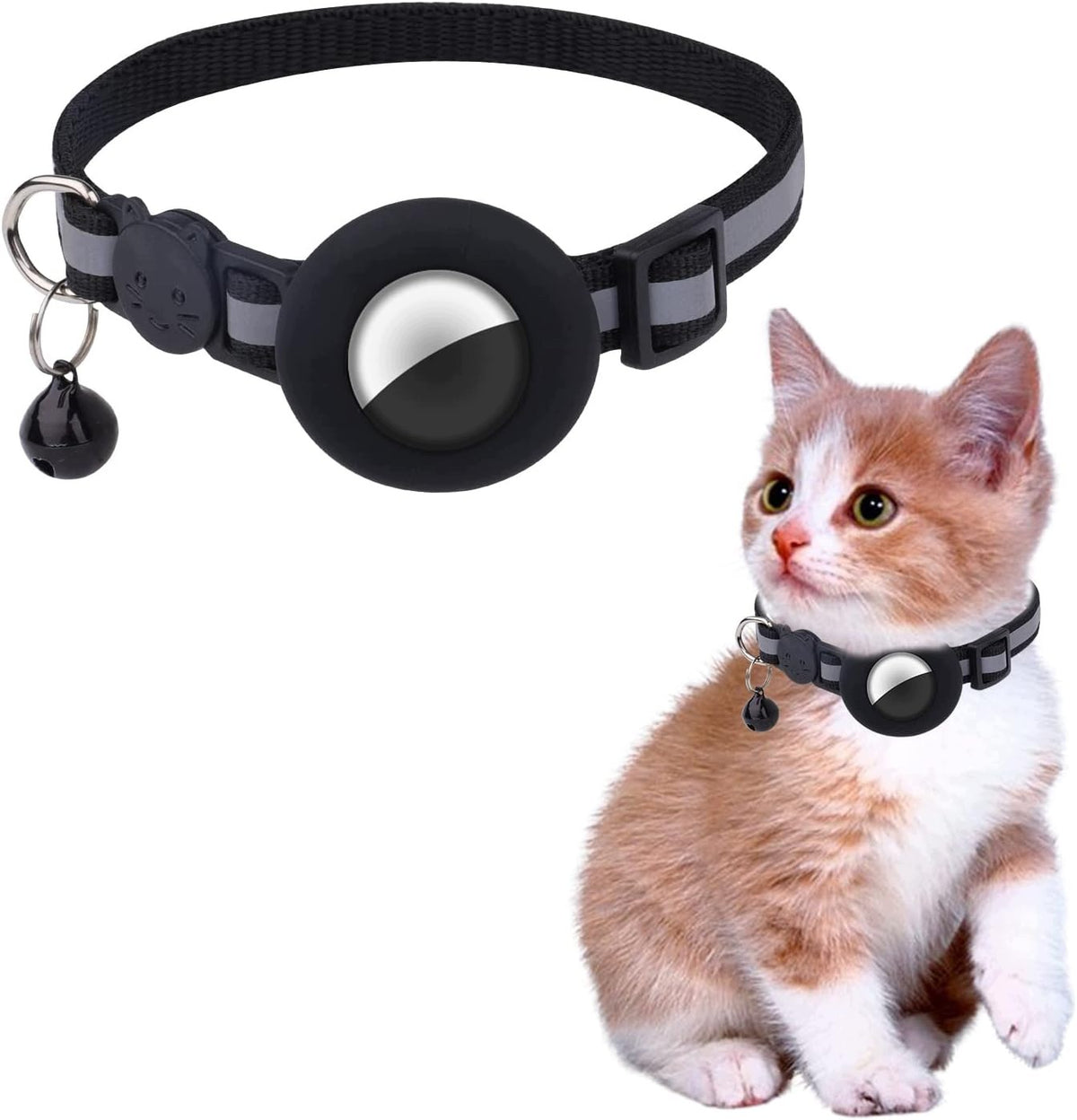 RHINESTONE AIRTAG FOR CAT DOG WITH BELL WATERPROOF BLACK