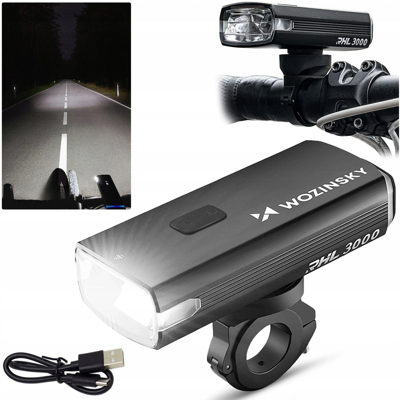 RHL3000 Powerful Front Bike Light 3000lm Powerbank 10000mAh IPX6 USB-C