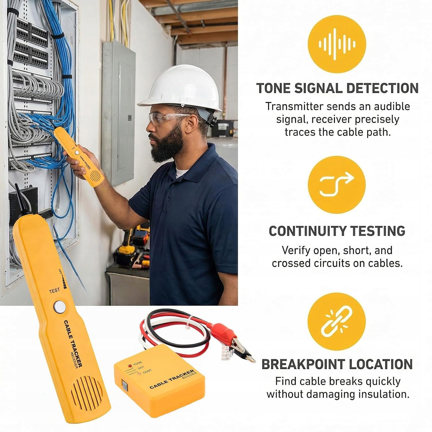 RJ11 CABLE TESTER WITH NETWORK TRACKER SOUND GENERATOR Manufacturer code TESTER KABLI RJ11 GENERATOR DŹWIĘKU TRAC