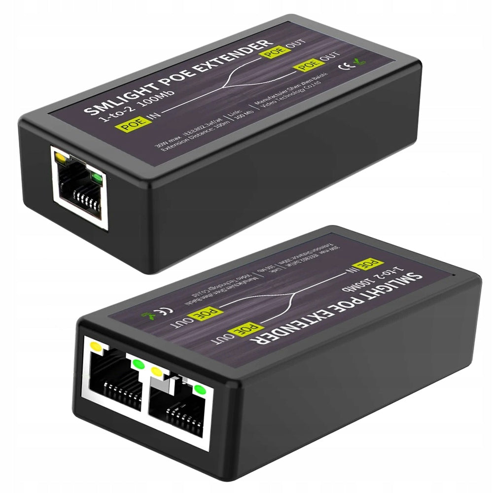 RJ45 Ethernet PoE Extender Range Signal Extender up to 100m 2x 100Mbps