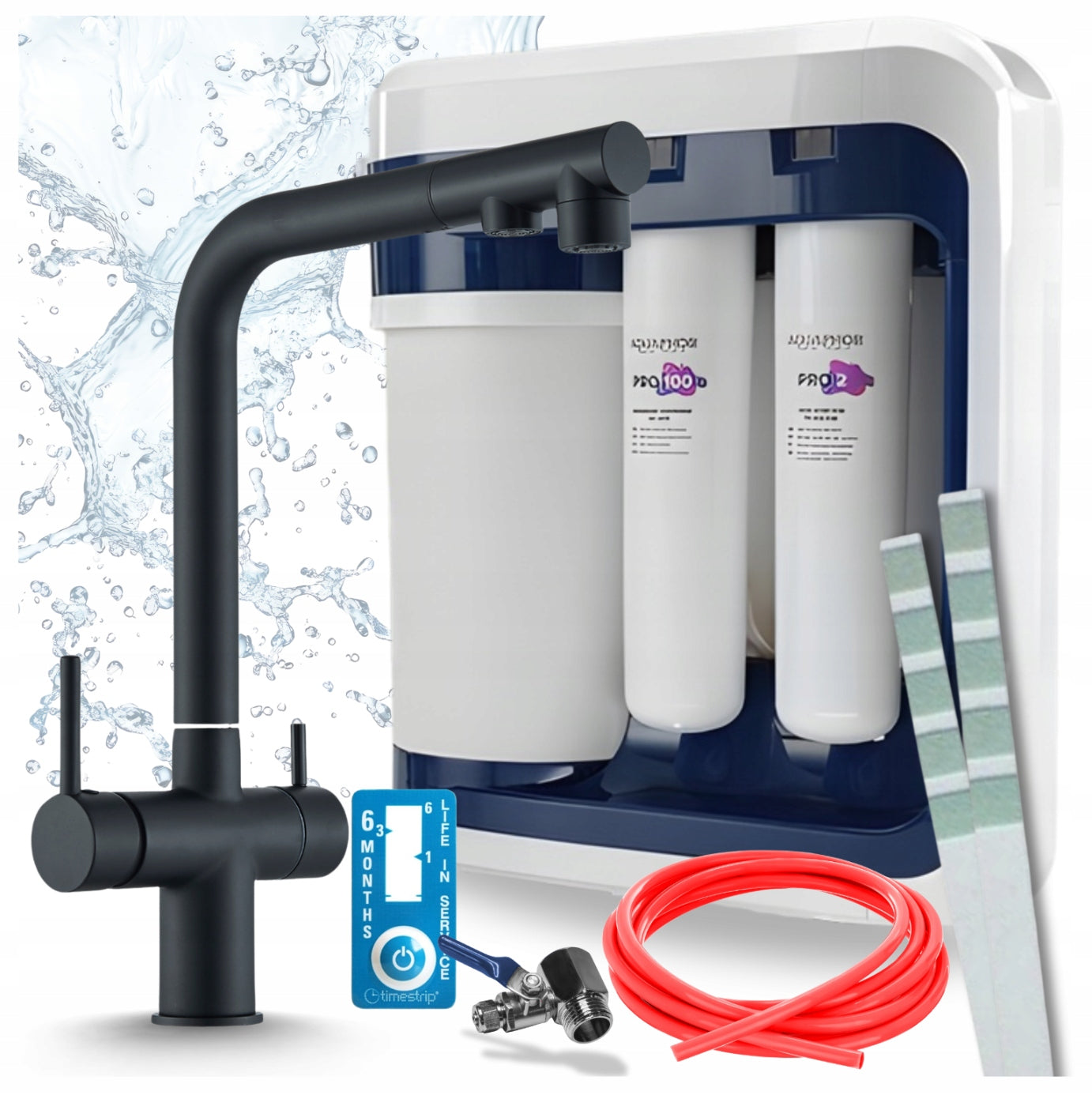 RO-202S PRO REVERSE OSMOSIS FILTER AND THREE-WAY KITCHEN FAUCET BLACK