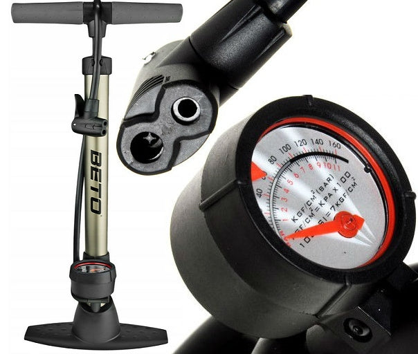 ROAD MTB ALUMINUM Bicycle Pump BETO for AV DV FV CMP-069 PRESSURE GAUGE