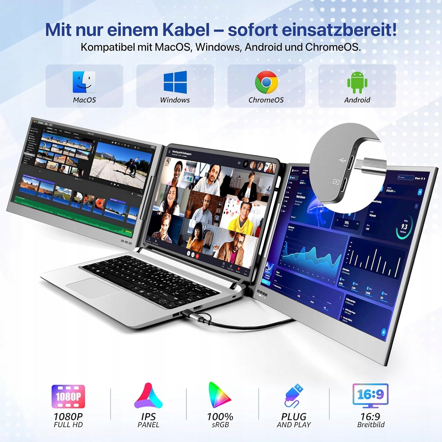 ROADOM Z80A Triple Monitor 15,6" FHD IPS USB-C for Laptop Manufacturer code Z80A