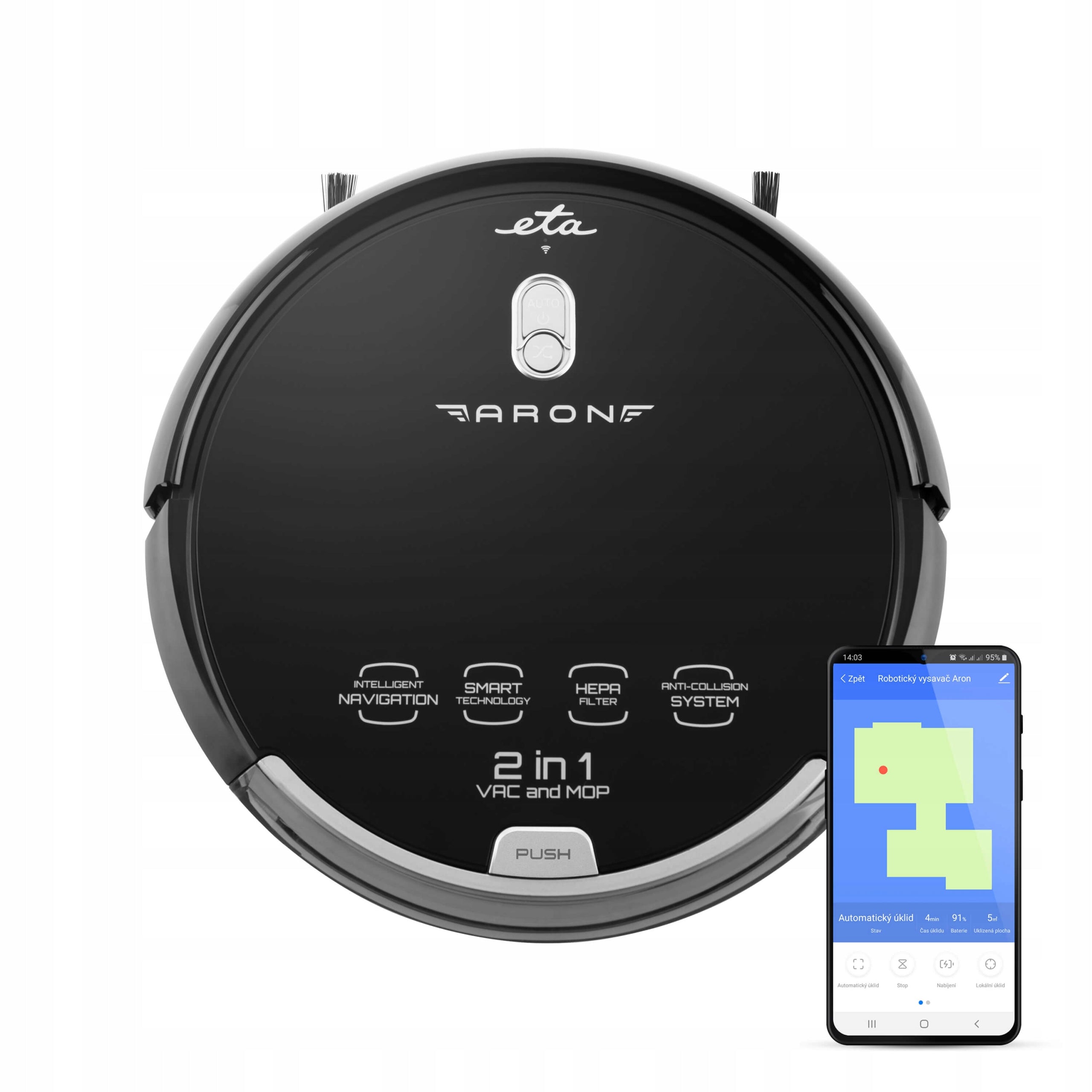 ROBOT CLEANING VACUUM CLEANER MOPS 2IN1 AUTOMATIC ETA BLACK