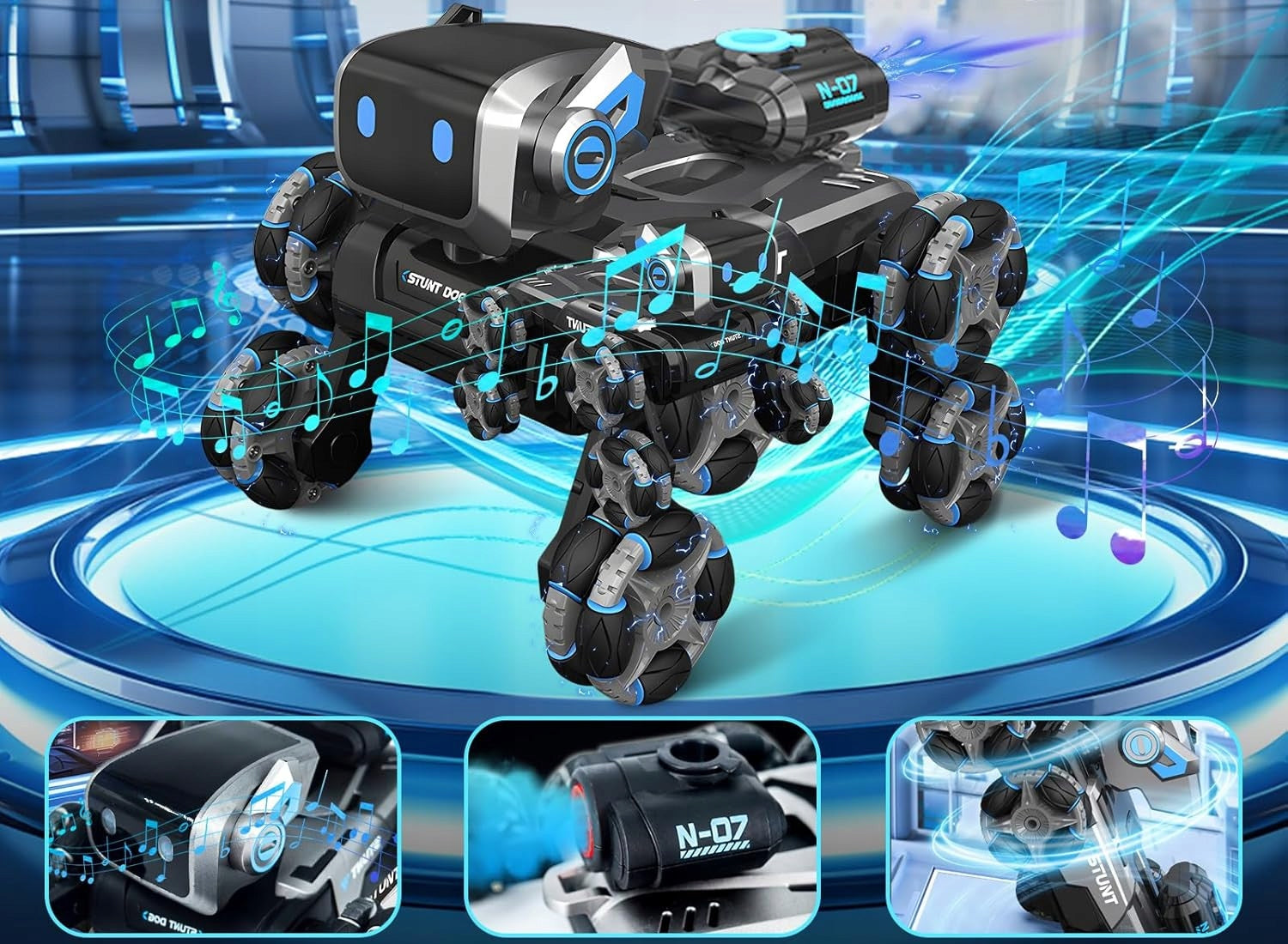 ROBOT DOG REMOTE CONTROLLED GESTURE REMOTE CONTROL STEAM WATER ROTATION 360 LED GIFT Packaging status original