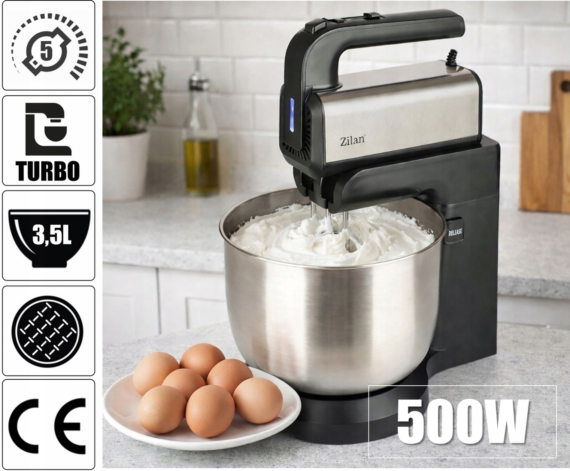 ROBOT MIXER WHISK HOOKS 5 GEARS TURBO BOWL 3,5L 500W Manufacturer code ZLN2952