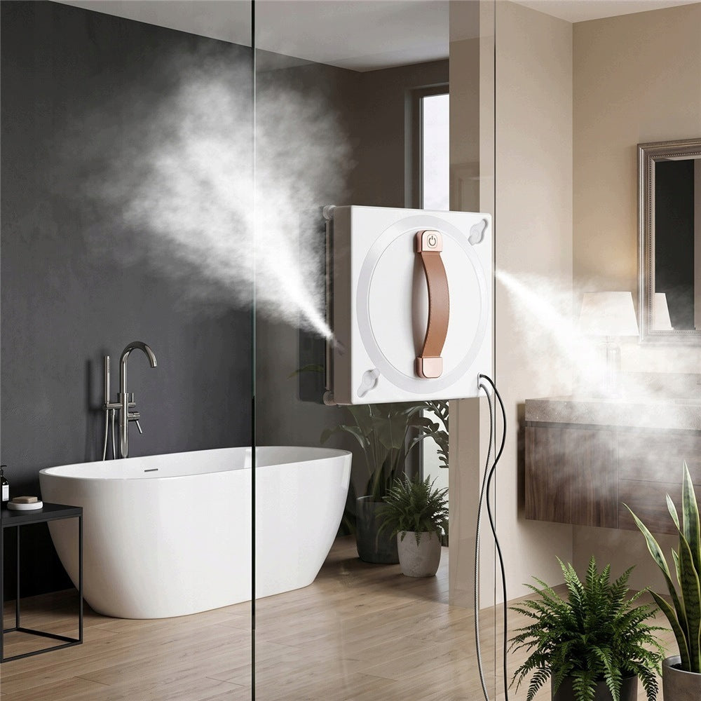 ROBOT WINDOW CLEANER AUTOMATIC FOR WINDOWS AND MIRRORS + 4 MOPS REMOTE CONTROL SET Dominant color white