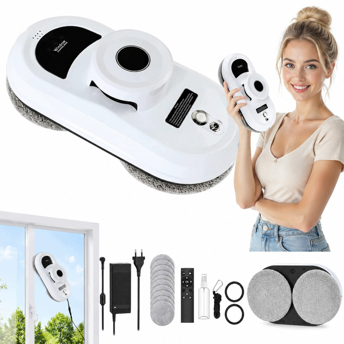 ROBOT WINDOW CLEANER MIRROR WASHER AUTOMATIC + 10 MOP SET 90W
