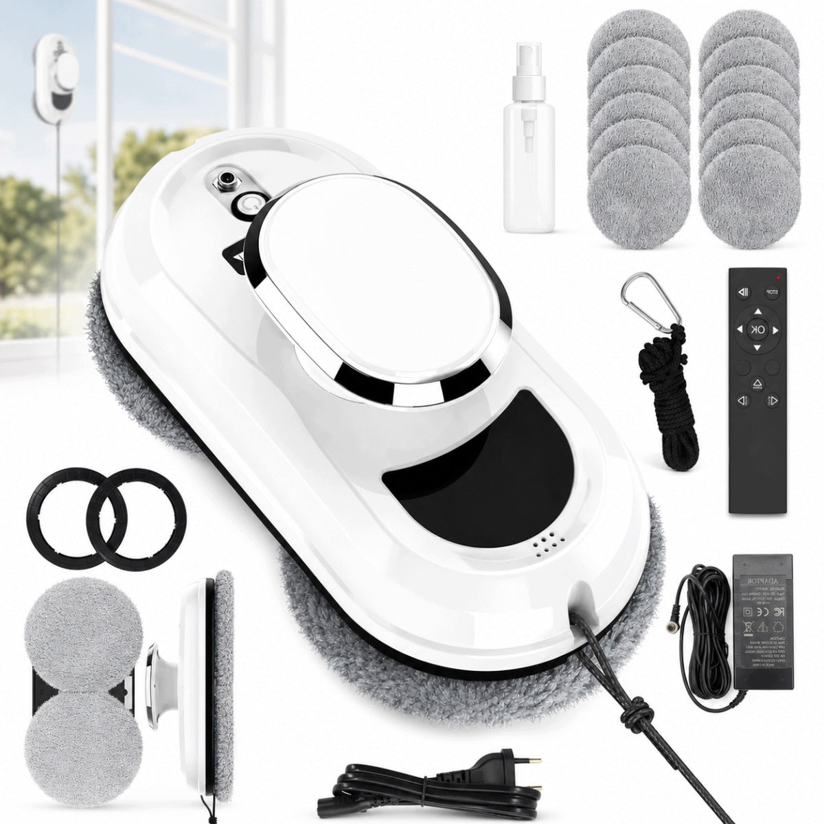 ROBOT WINDOW CLEANER MIRROR WASHER AUTOMATIC + 10 MOPS SET XXL