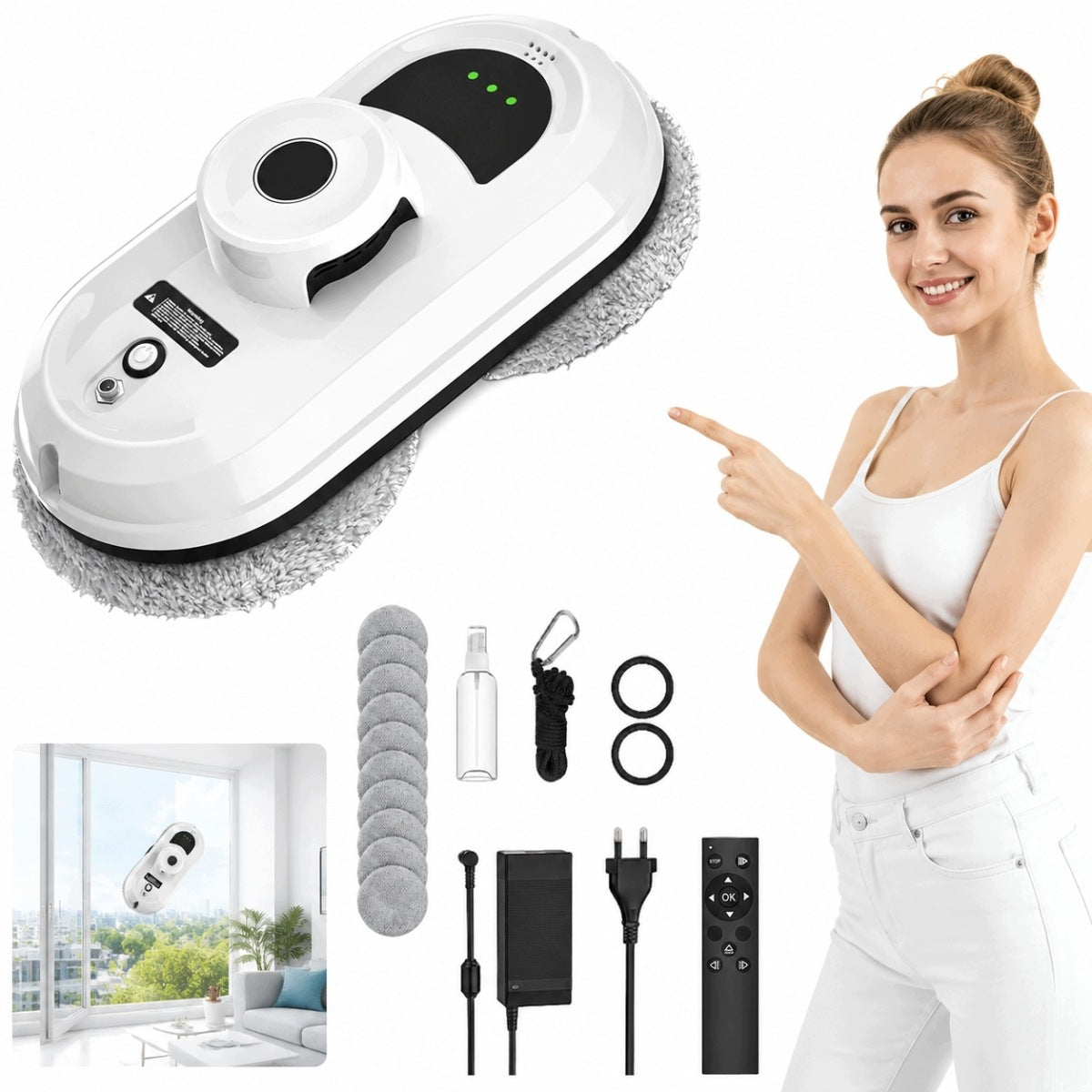 ROBOT WINDOW CLEANER MIRRORS AUTOMATIC WASHER + 10 MOPS SET NEW