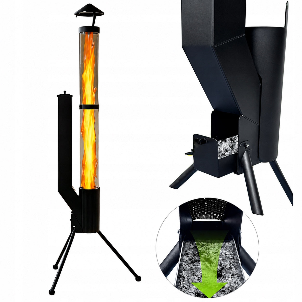 ROCKET STOVE FOR GARDEN PELLET TERRACE HEATER FIREPLACE PATIO HIT