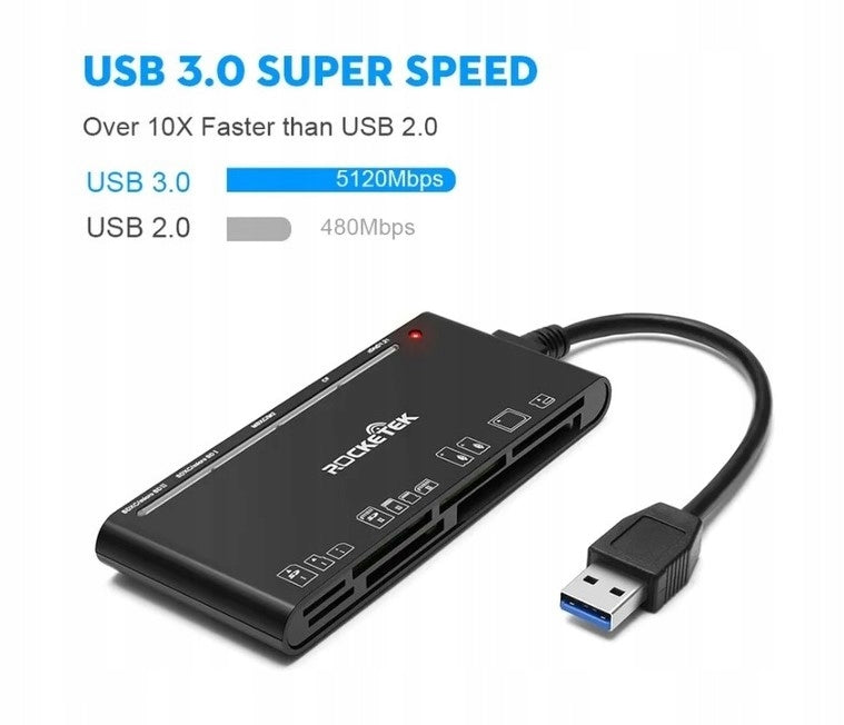 ROCKETEK USB 3.0 7in1 card reader for SD, SDXC, SDHC, Micro SD, CF, MS, MMC