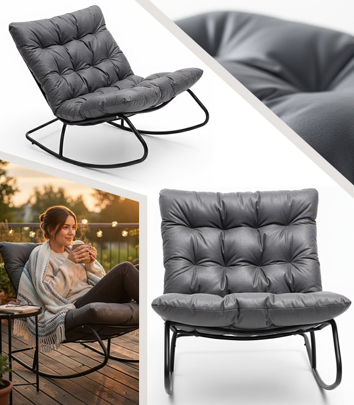 ROCKING CHAIR GREY SOFA GARDEN LOUNGER ROCKER COMFORTABLE FOR HOME ON TERRACE