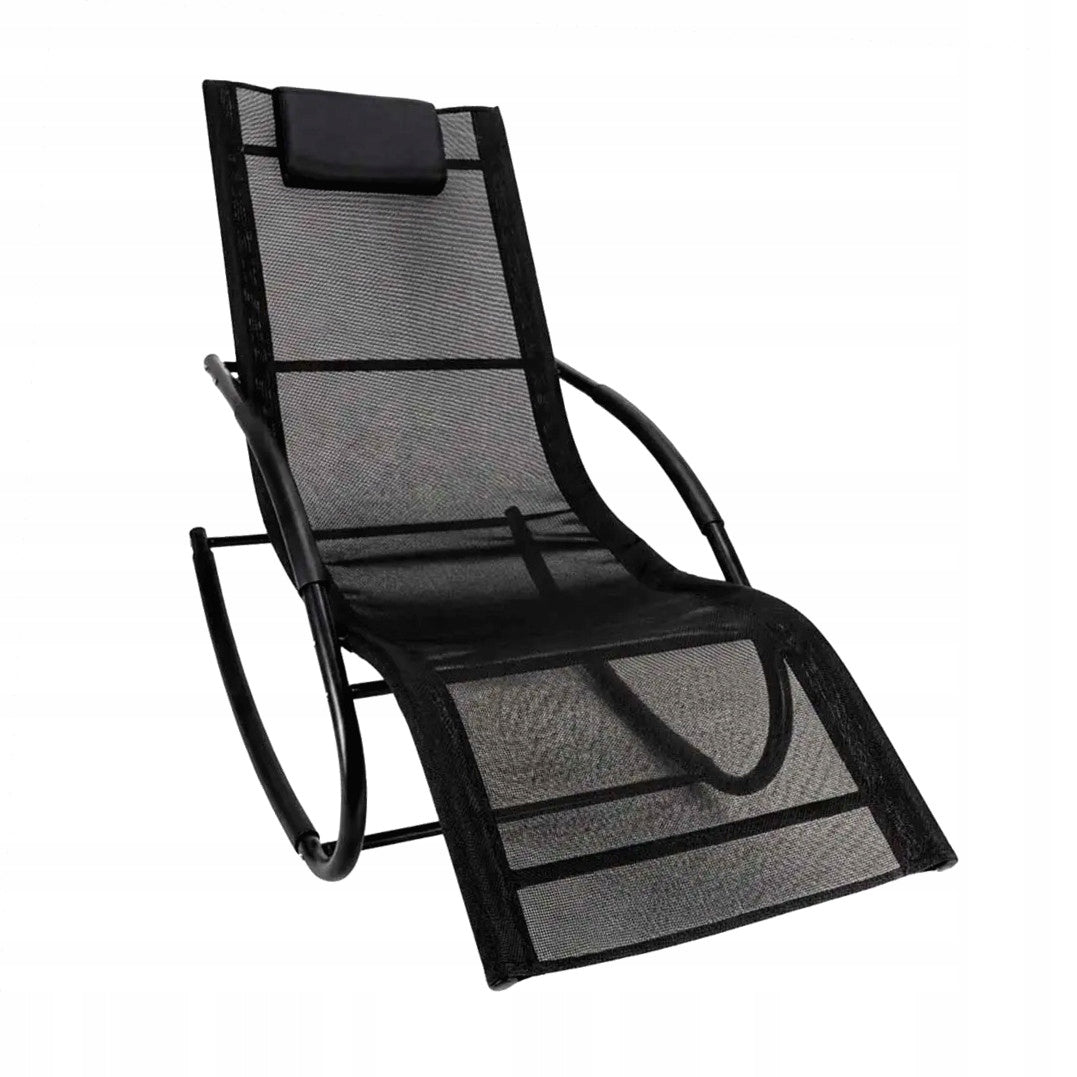 ROCKING GARDEN SUN LOUNGER WITH HEADREST AND ARMRESTS Waterproof BLACK Manufacturer code Leżak ogrodowy Bujany Z Zagłówkiem EZ24h+