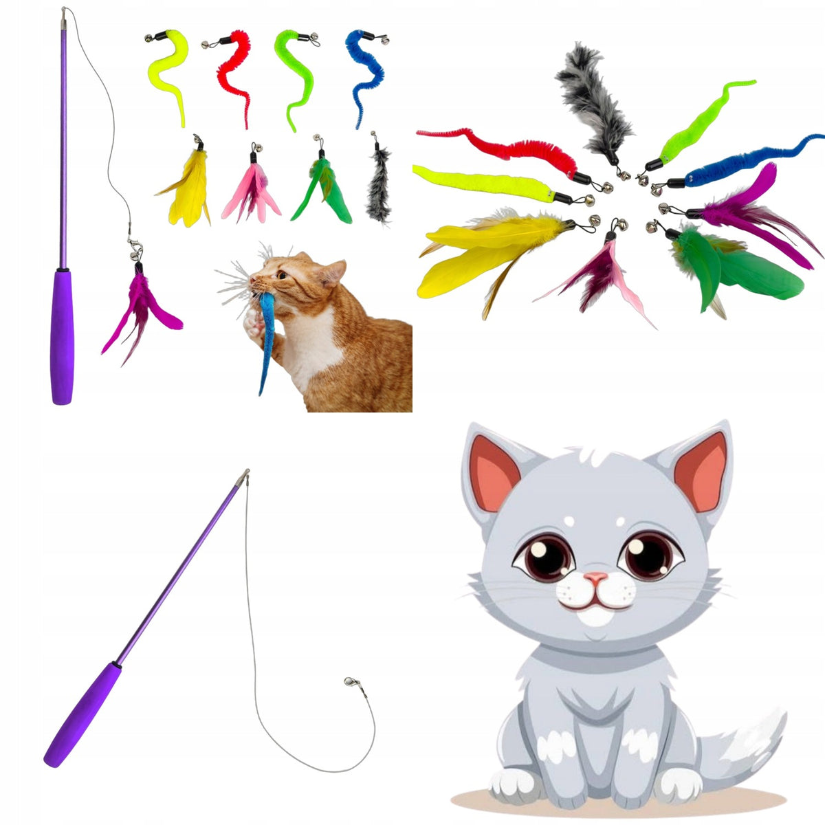ROD FOR DOMESTIC CAT TOY WITH INTERCHANGEABLE TIPS SET OF 9 PCS. 85CM